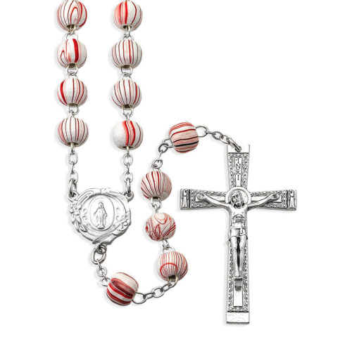 8mm Red Grained Round Wood Bead Rosary