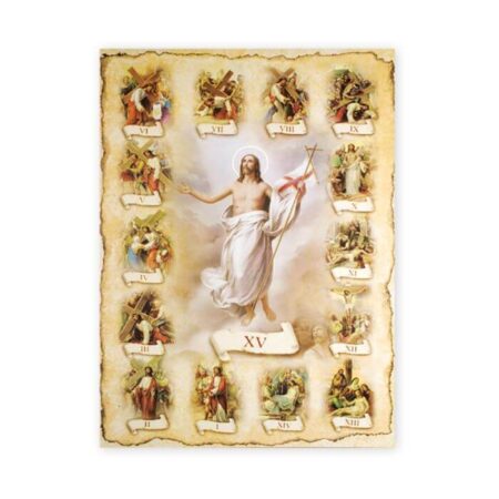 19" X 27" Stations of the Cross Poster Italian Lithograph with Gold-Embossing